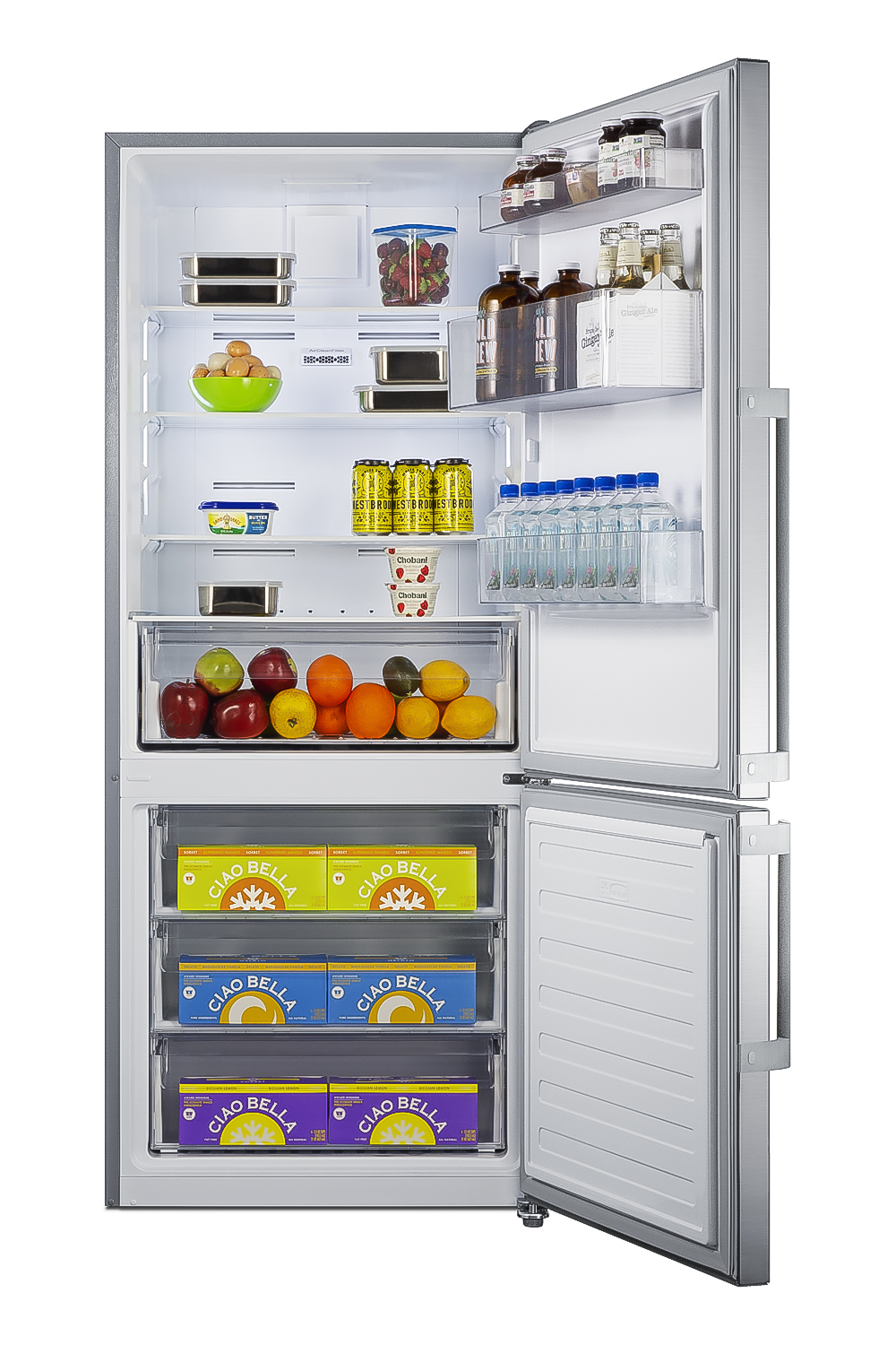 Frost-free ENERGY STAR certified bottom freezer refrigerator in stainless steel with digital controls